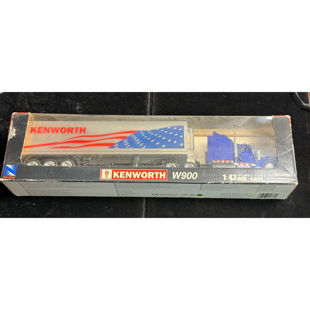 Kenworth W900 LongHauler-1:43 Die-Cast‎ Semi Truck, Blue American Flag NIB